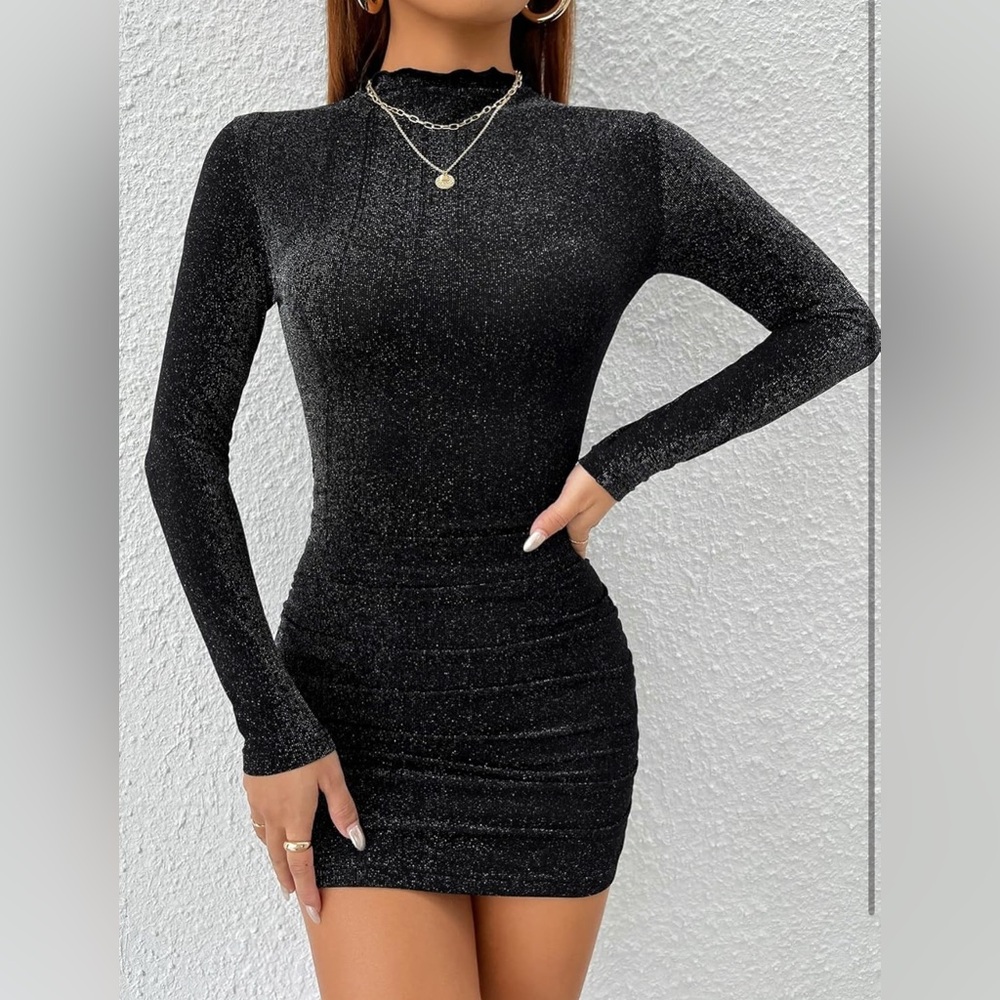 SHEIN Glittering Black Long Sleeve Dress